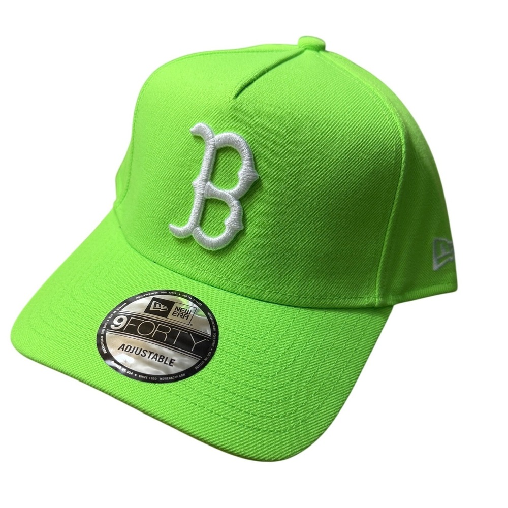 New Era 9FORTY Hat Mens OSFM Neon Green Boston Red Sox Adjustable Snapback Cap